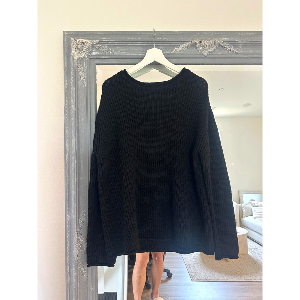 Real Cashmere Italy Mens 100% Wool Chunky Ribbed Knit Sweater Black Quiet Luxury
